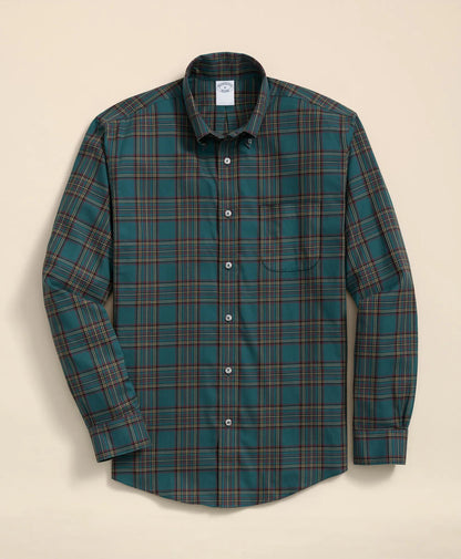 Stretch Supima® Cotton Non-Iron Twill Polo Button Down, Plaid Sport Shirt | Brooks Brothers online shop