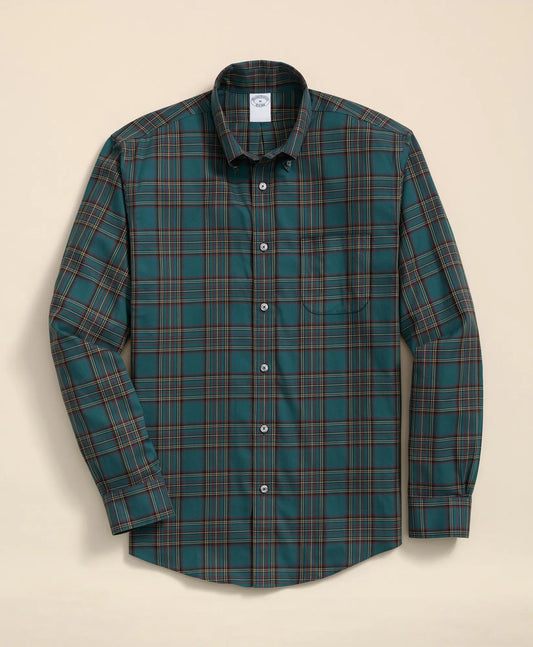 Stretch Supima® Cotton Non-Iron Twill Polo Button Down, Plaid Sport Shirt | Brooks Brothers online shop