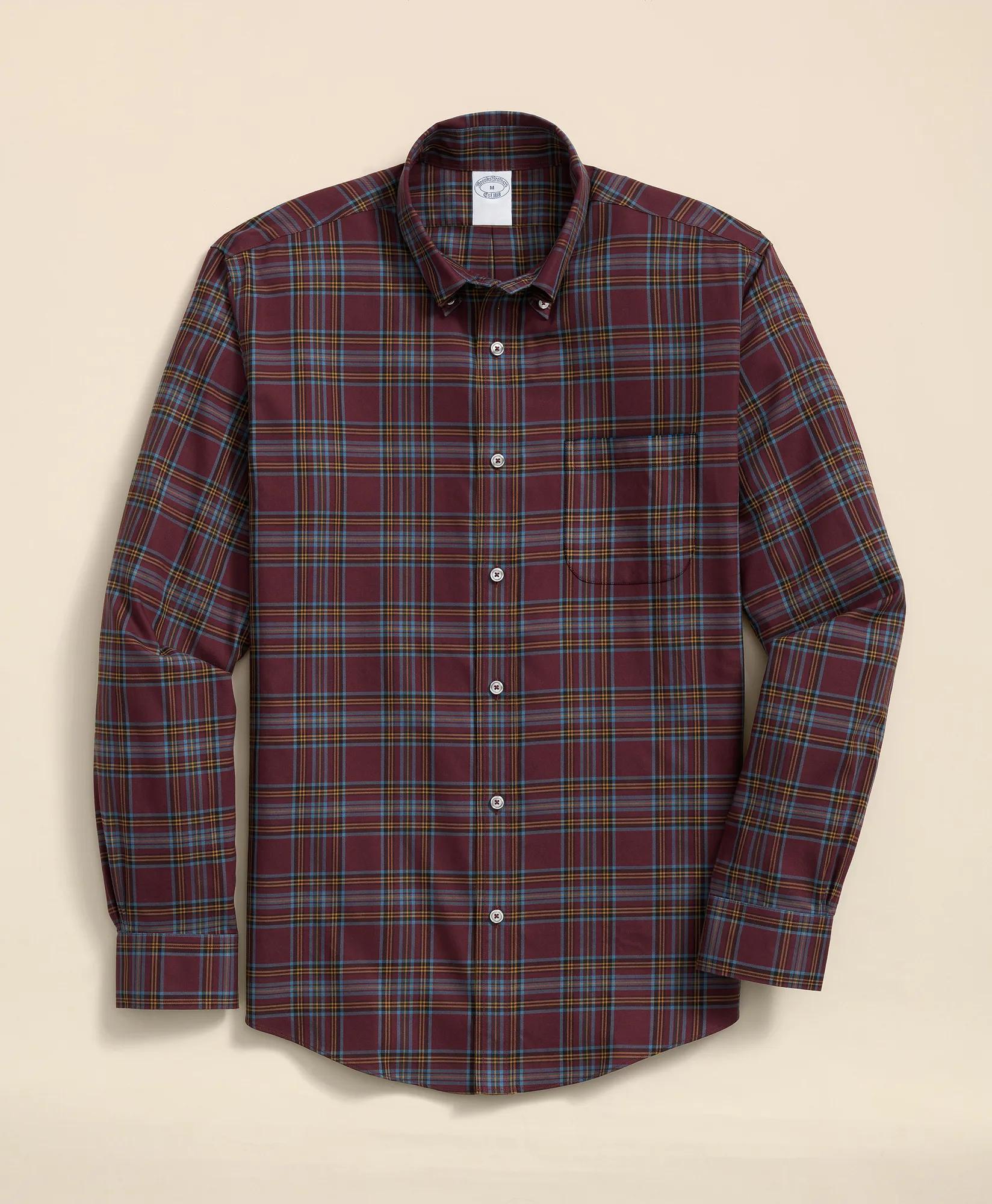 Stretch Supima® Cotton Non-Iron Twill Polo Button Down, Plaid Sport Shirt | Brooks Brothers sale