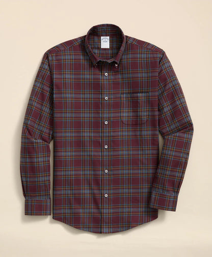 Stretch Supima® Cotton Non-Iron Twill Polo Button Down, Plaid Sport Shirt | Brooks Brothers sale
