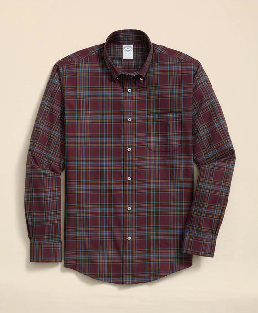 Stretch Supima® Cotton Non-Iron Twill Polo Button Down, Plaid Sport Shirt | Brooks Brothers sale