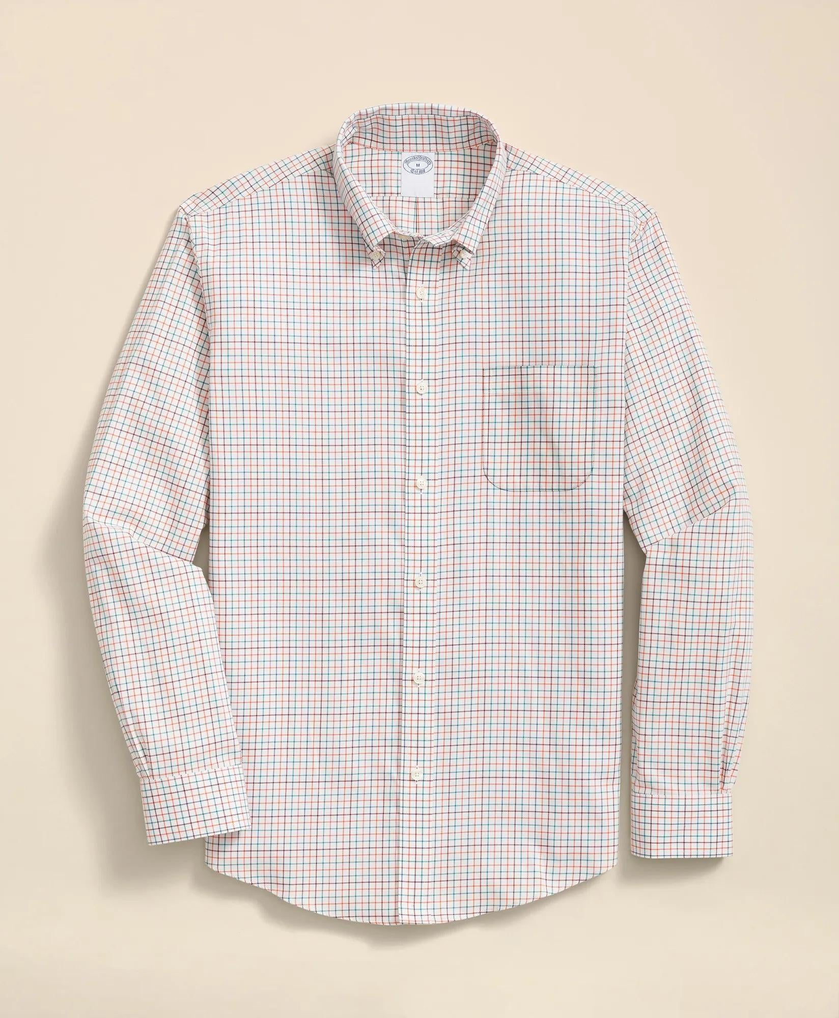 Stretch Supima® Cotton Non-Iron Twill Polo Button Down, Tattersall Sport Shirt | Brooks Brothers sale