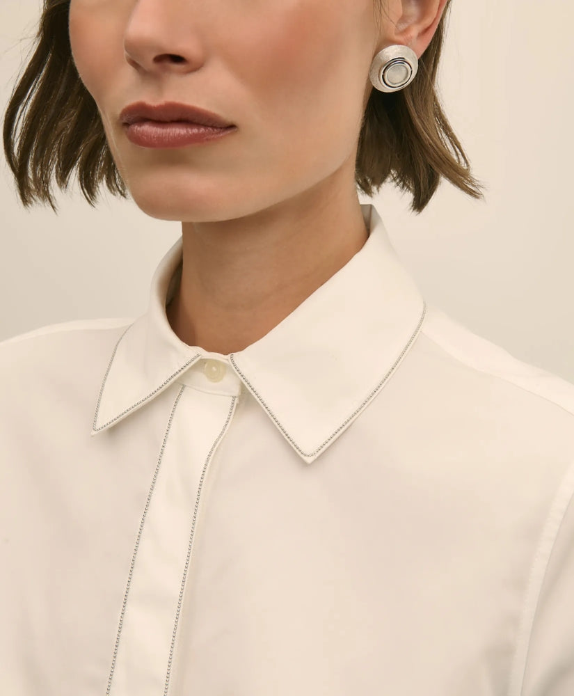 Supima® Cotton Beaded-Trim Poplin Shirt | Brooks Brothers online shop