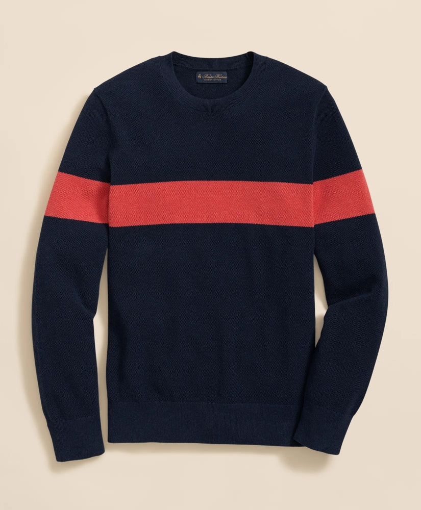 Supima® Cotton Crewneck Chest Stripe Sweater | Brooks Brothers discount - US 6021
