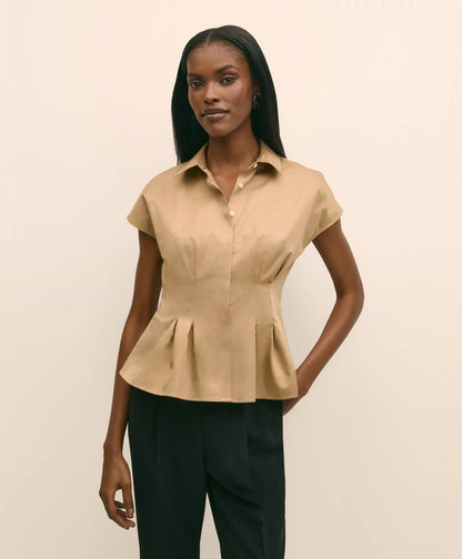 Supima® Cotton Sateen Pleated Peplum Shirt | Brooks Brothers for sale - US 3530