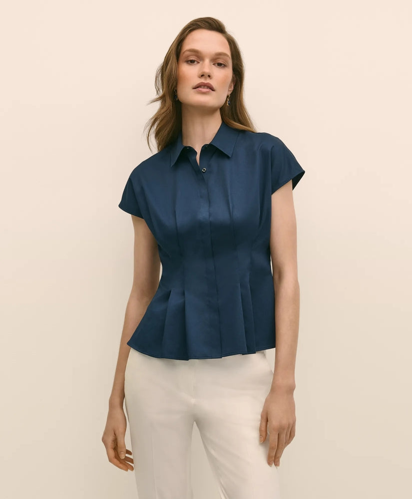 Supima® Cotton Sateen Pleated Peplum Shirt | Brooks Brothers for sale - US 3530