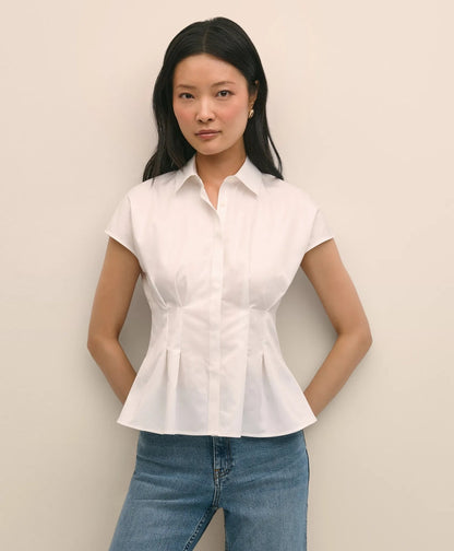 Supima® Cotton Sateen Pleated Peplum Shirt | Brooks Brothers for sale - US 3530