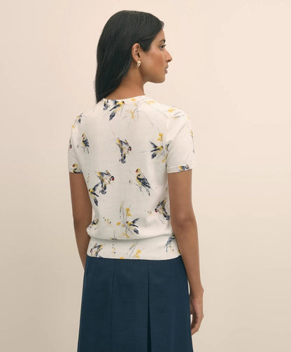 Cotton Short-Sleeve Sweater Shell in Bird Print | Brooks Brothers on sale