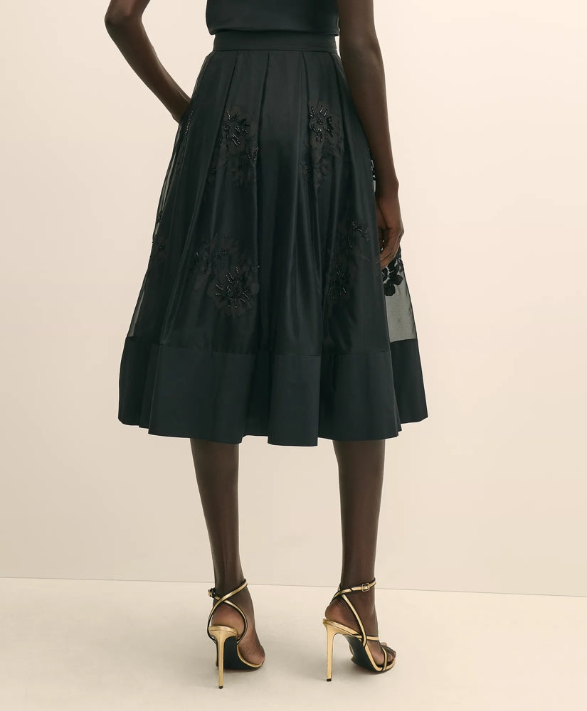 Taffeta Skirt With Embroidered Organza Overlay | Brooks Brothers sale