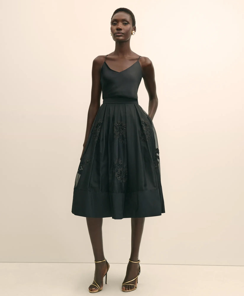 Taffeta Skirt With Embroidered Organza Overlay | Brooks Brothers sale