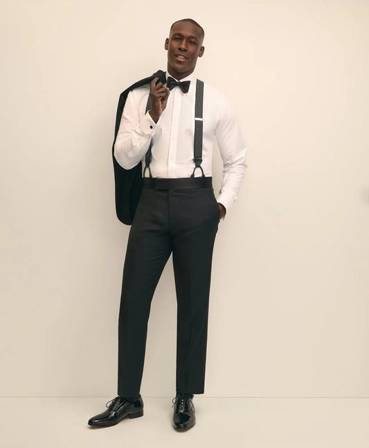 Traditional Fit Merino Wool Twill 1818 Tuxedo Pants | Brooks Brothers on sale