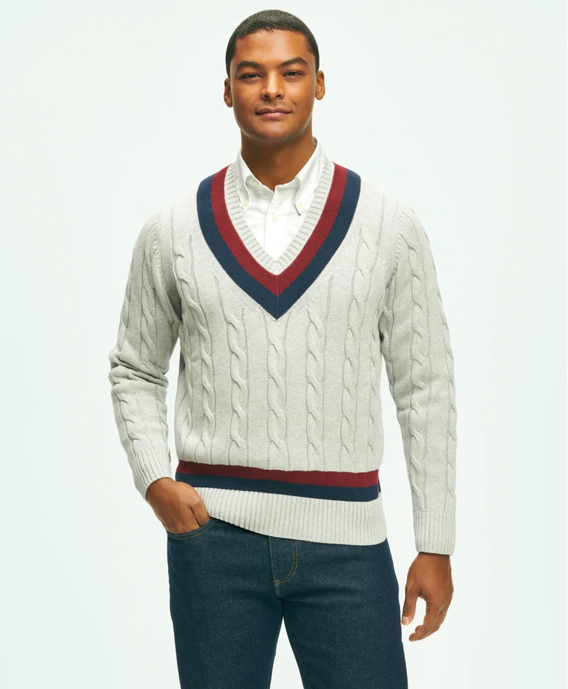 Vintage-Inspired Tennis V-Neck Sweater in Supima® Cotton | Brooks Brothers discount - US 1650
