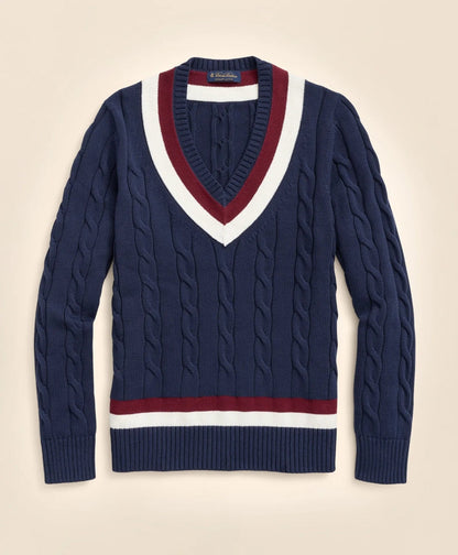 Vintage-Inspired Tennis V-Neck Sweater in Supima® Cotton | Brooks Brothers discount - US 1650