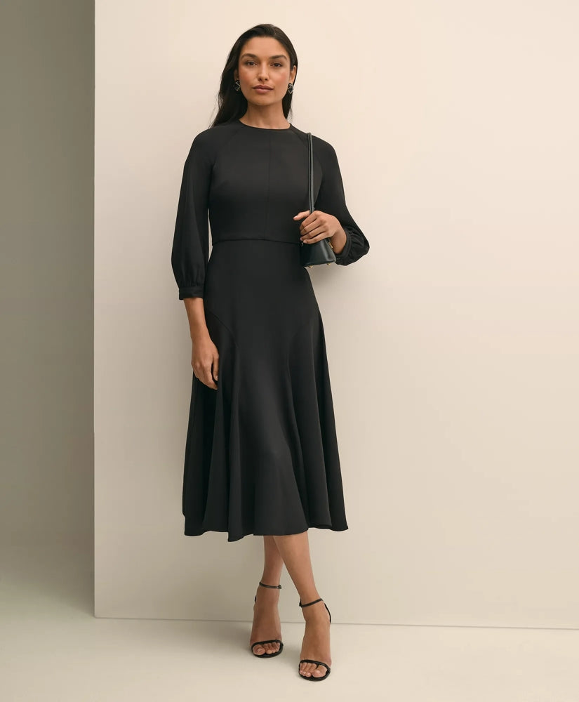 Viscose Blend Shirred-Sleeve Dress | Brooks Brothers discount