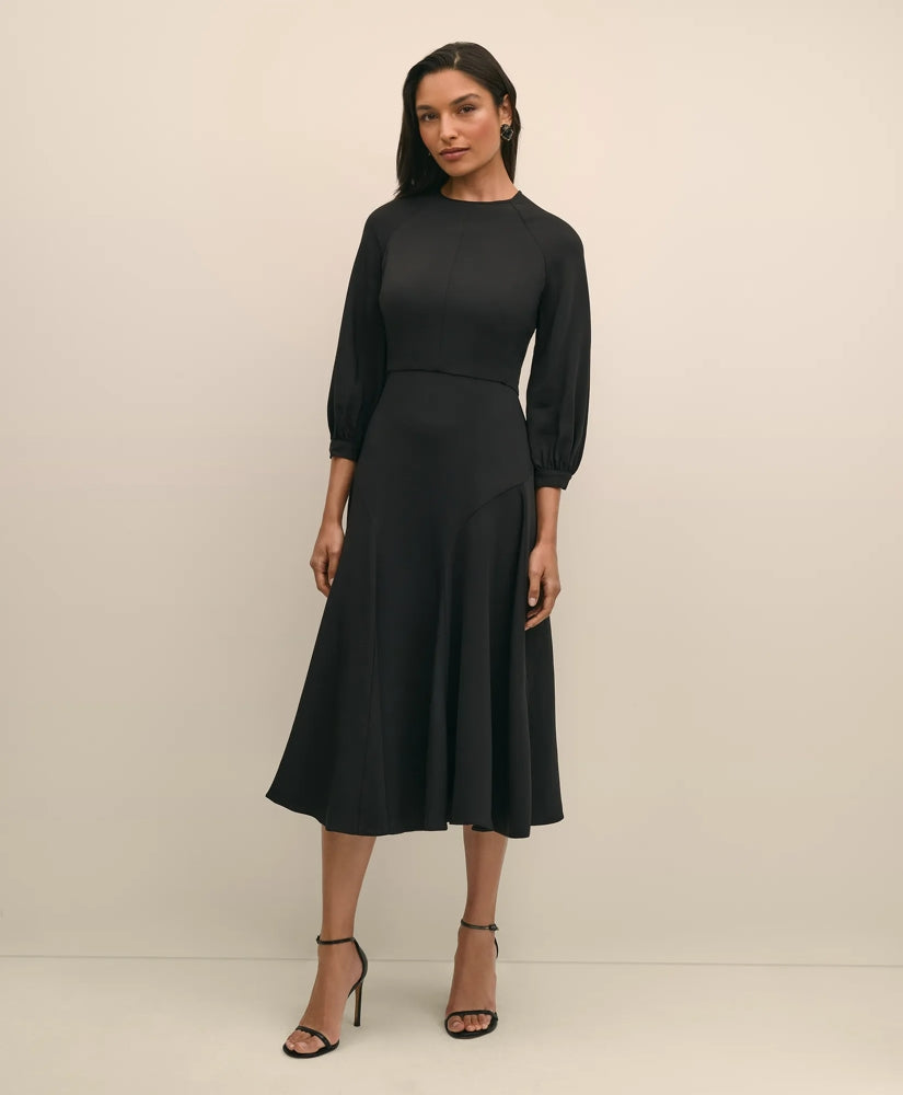 Viscose Blend Shirred-Sleeve Dress | Brooks Brothers discount