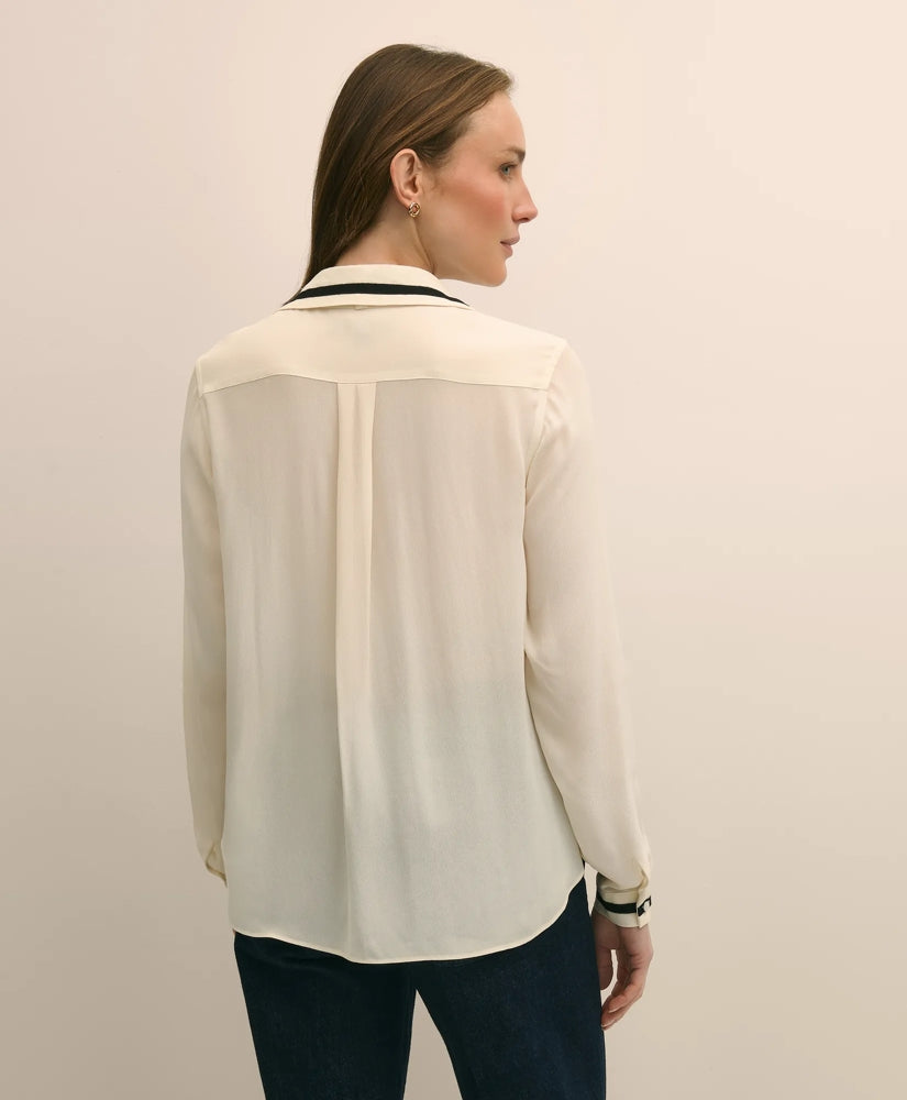 Viscose Contrast Tie-Neck Blouse | Brooks Brothers online shop