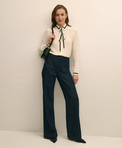 Viscose Contrast Tie-Neck Blouse | Brooks Brothers online shop