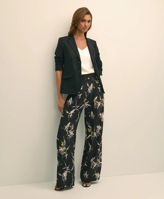 Easy Fit, Elastic Back Wide-Leg Soft Bird Print Pants | Brooks Brothers on sale