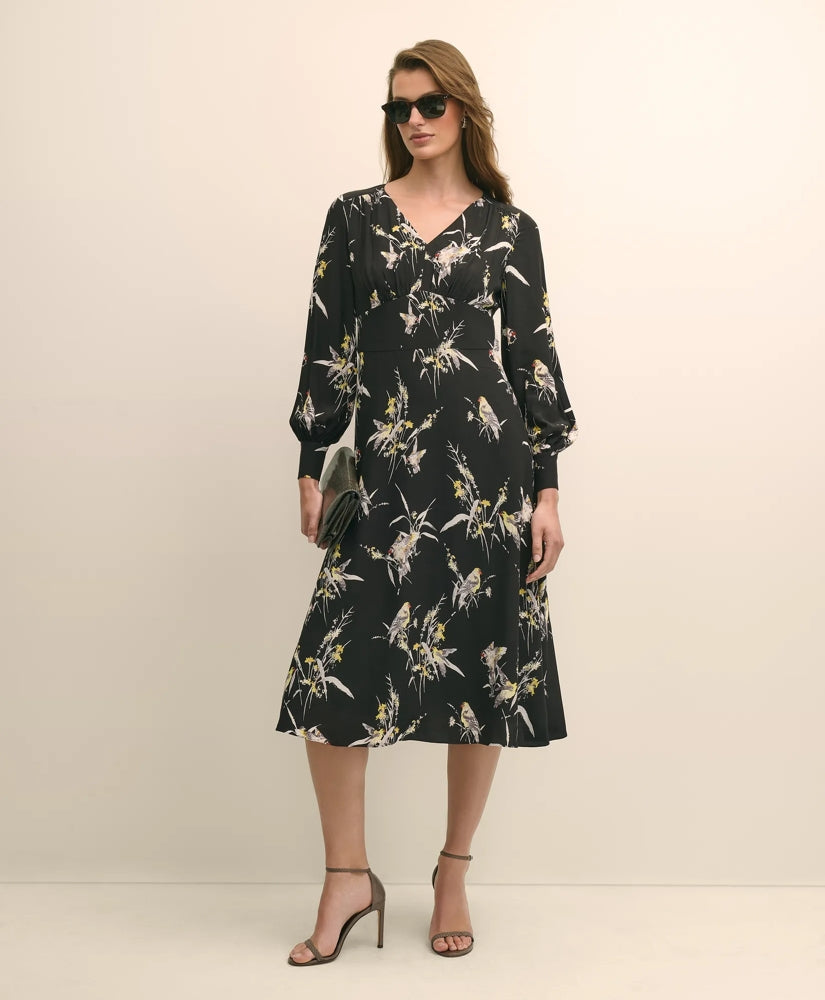 Viscose Fit & Flare Bird Print Dress | Brooks Brothers sale