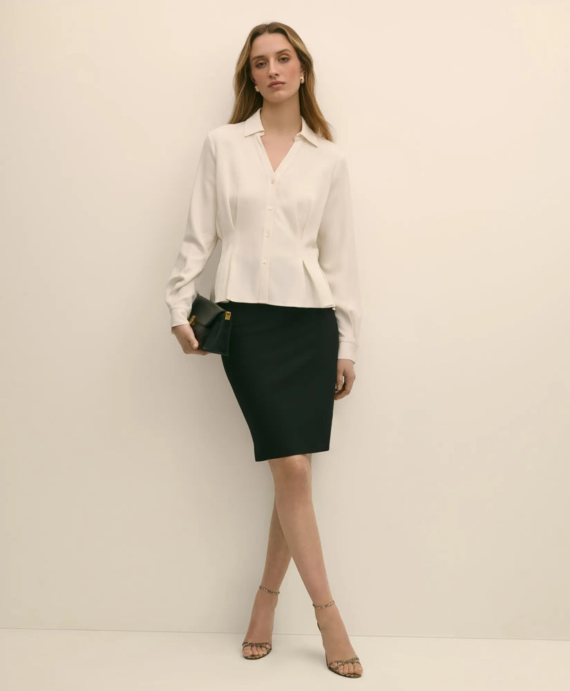 Viscose Pleated Peplum Blouse | Brooks Brothers discount
