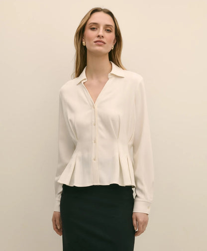 Viscose Pleated Peplum Blouse | Brooks Brothers discount