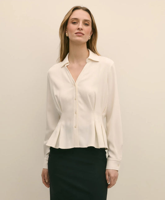 Viscose Pleated Peplum Blouse | Brooks Brothers discount