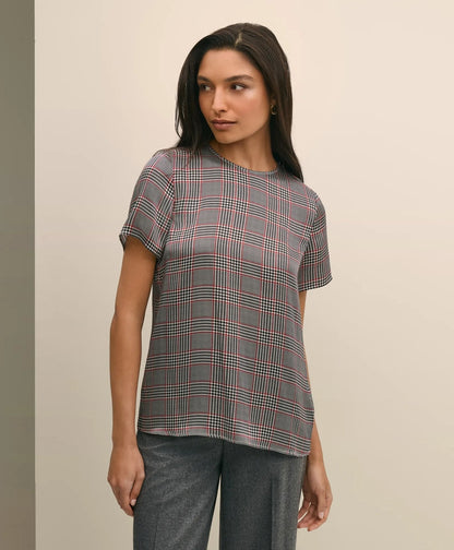 Washable Silk Charmeuse Plaid Short-Sleeve Top | Brooks Brothers on sale