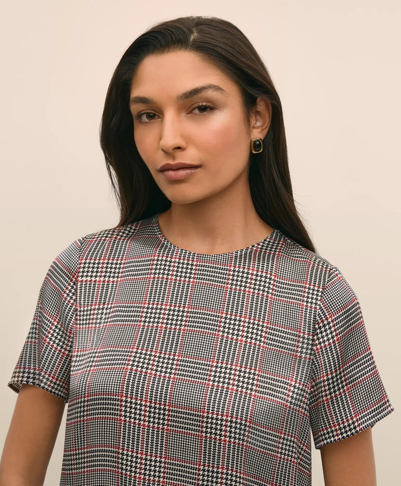 Washable Silk Charmeuse Plaid Short-Sleeve Top | Brooks Brothers on sale