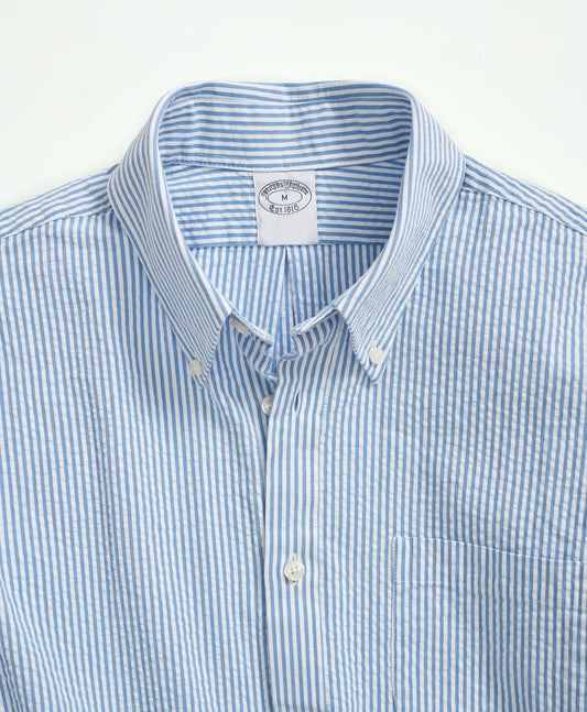 Washed Cotton Seersucker Button-Down Collar, Stripe Sport Shirt | Brooks Brothers cheap