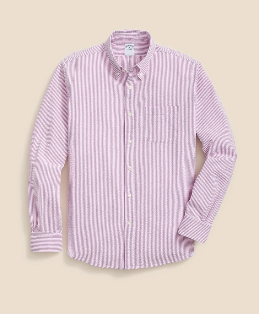 Washed Cotton Seersucker Button-Down Collar, Stripe Sport Shirt | Brooks Brothers cheap - US 2795