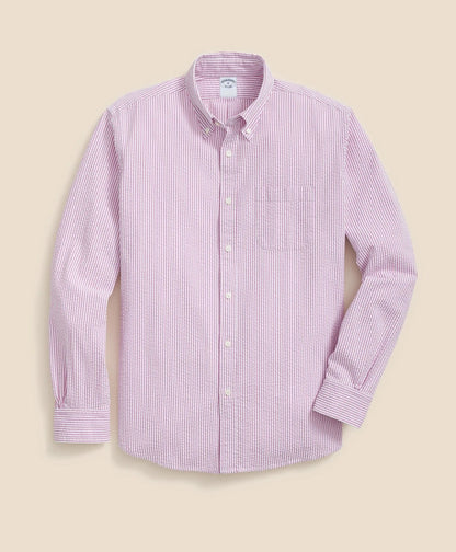 Washed Cotton Seersucker Button-Down Collar, Stripe Sport Shirt | Brooks Brothers cheap - US 2795