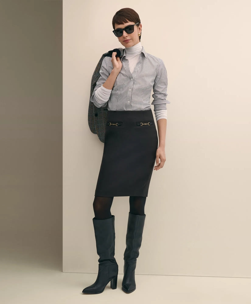 Wool Blend Horsebit-Trim Pencil Skirt | Brooks Brothers sale