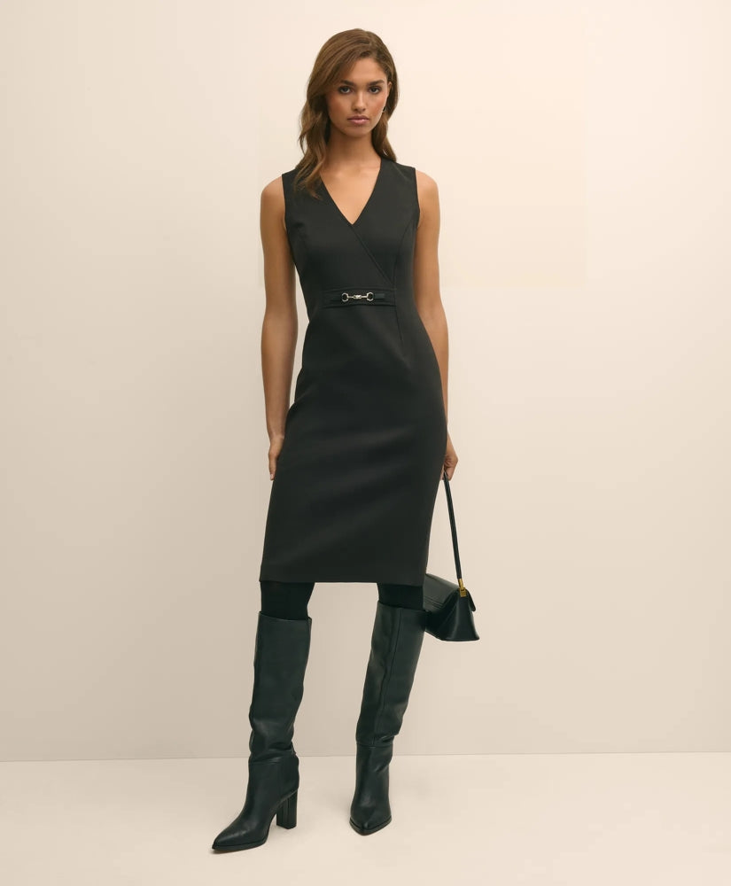 Wool Blend Horsebit-Trim Sheath Dress | Brooks Brothers online shop