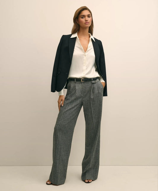 Wool Blend Pleated Herringbone Wide-Leg Pant | Brooks Brothers cheap