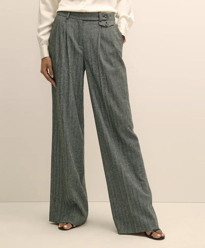 Wool Blend Pleated Herringbone Wide-Leg Pant | Brooks Brothers cheap
