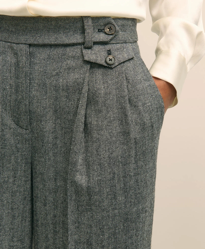 Wool Blend Pleated Herringbone Wide-Leg Pant | Brooks Brothers cheap