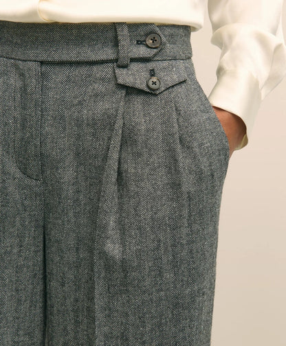 Wool Blend Pleated Herringbone Wide-Leg Pant | Brooks Brothers cheap
