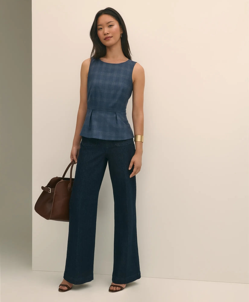 Wool-Silk Blend Sleeveless Plaid Peplum Top | Brooks Brothers online
