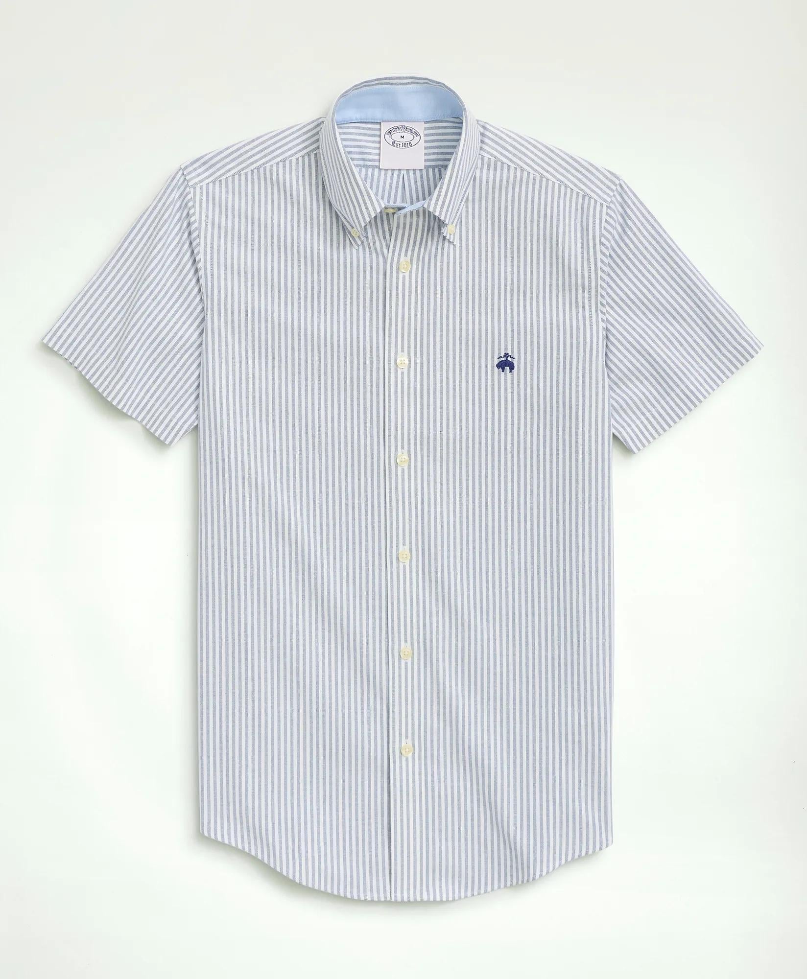 Stretch Non-Iron Oxford Button-Down Collar, Bengal Stripe Short- Sleeve Sport Shirt | Brooks Brothers sale