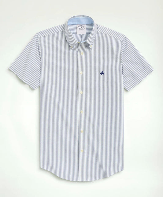 Stretch Non-Iron Oxford Button-Down Collar, Bengal Stripe Short- Sleeve Sport Shirt | Brooks Brothers sale