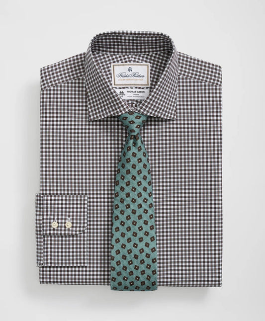 Brooks Brothers X Thomas Mason® Cotton English Collar, Checked Dress Shirt | Brooks Brothers online shop