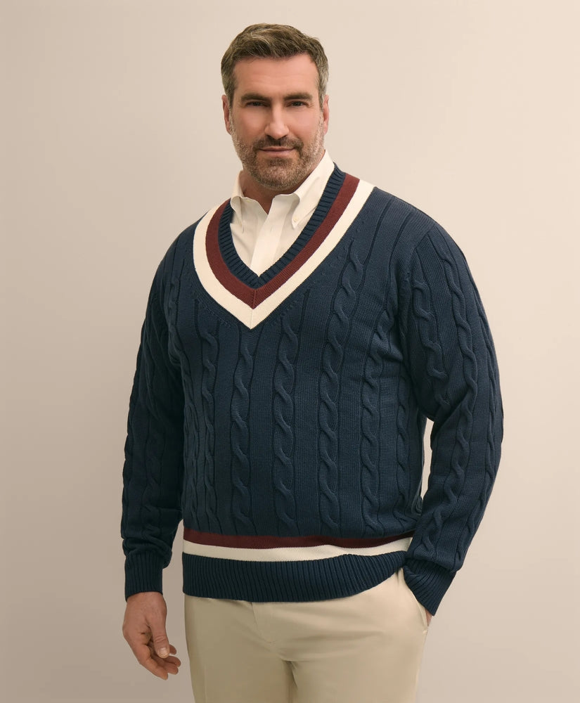 Big & Tall Supima® Cotton Cable Tennis Sweater | Brooks Brothers sale - US 3212