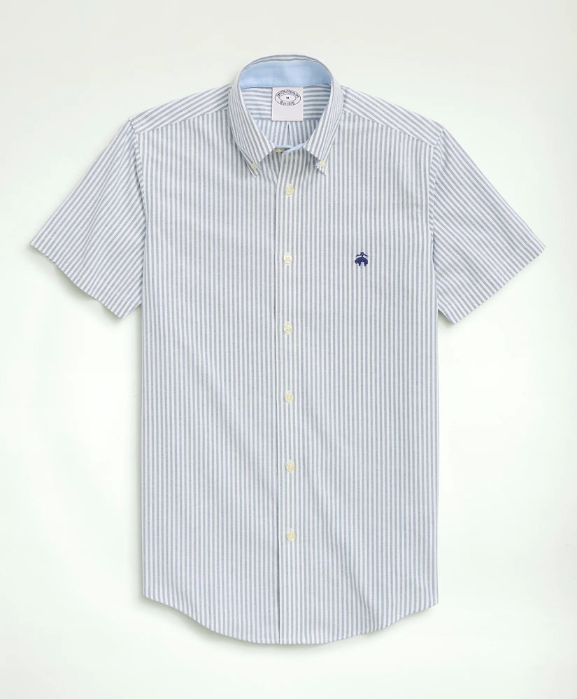 Stretch Non-Iron Oxford Button-Down Collar, Bengal Stripe Short- Sleeve Sport Shirt | Brooks Brothers sale - US 2648