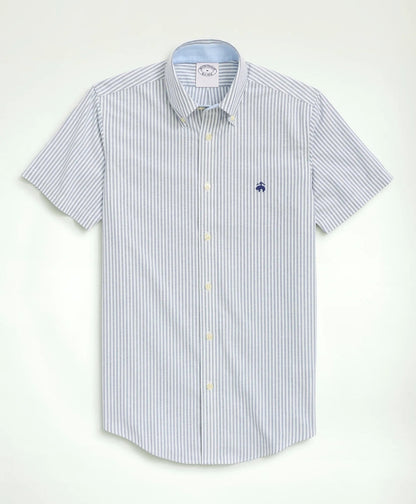 Stretch Non-Iron Oxford Button-Down Collar, Bengal Stripe Short- Sleeve Sport Shirt | Brooks Brothers sale - US 2648