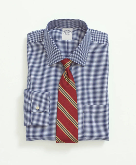 Stretch Supima® Cotton Non-Iron Pinpoint Oxford Ainsley Collar, Gingham Dress Shirt | Brooks Brothers online shop