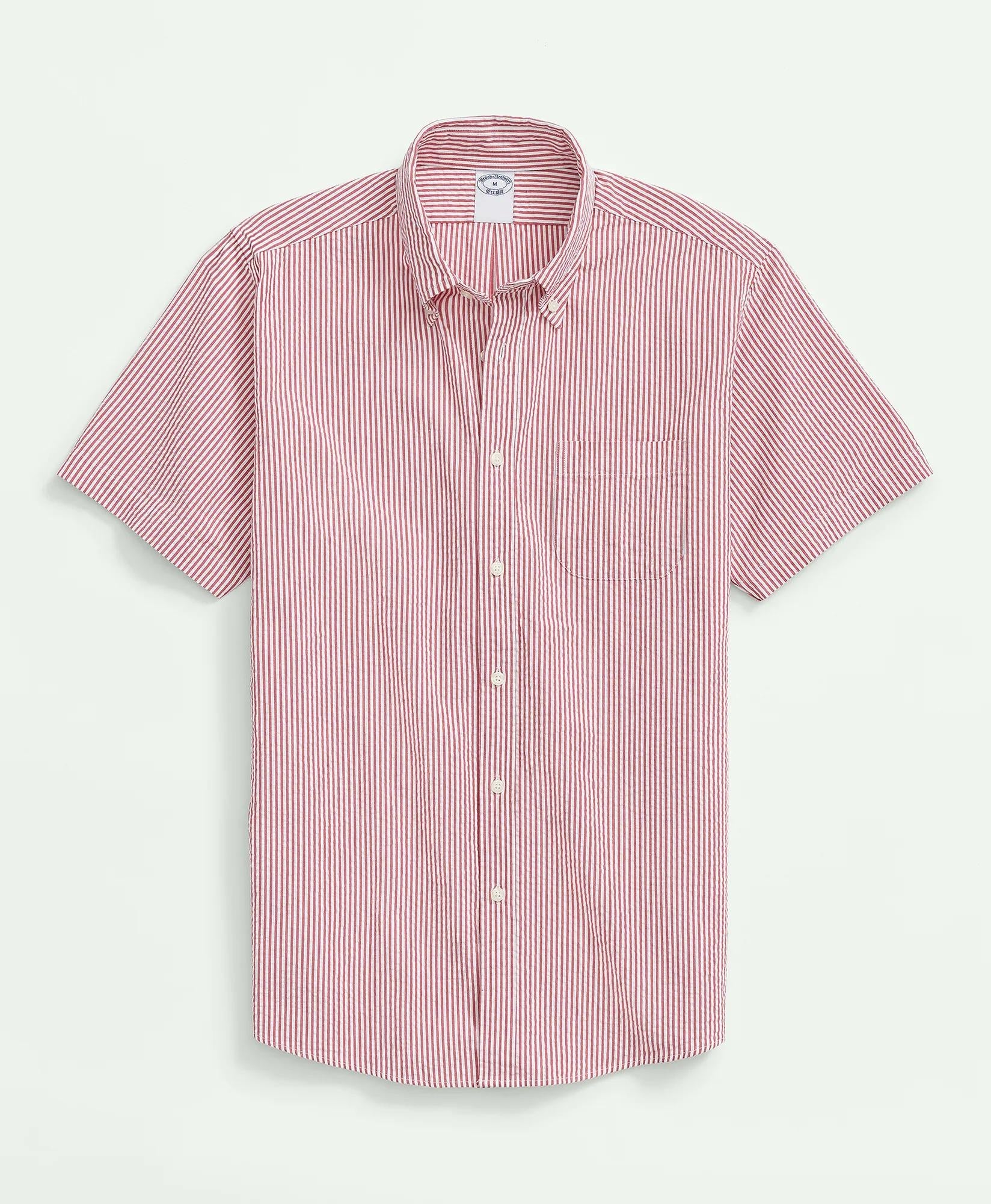 Washed Cotton Seersucker Button-Down Collar, Stripe Short-Sleeve Sport Shirt | Brooks Brothers cheap