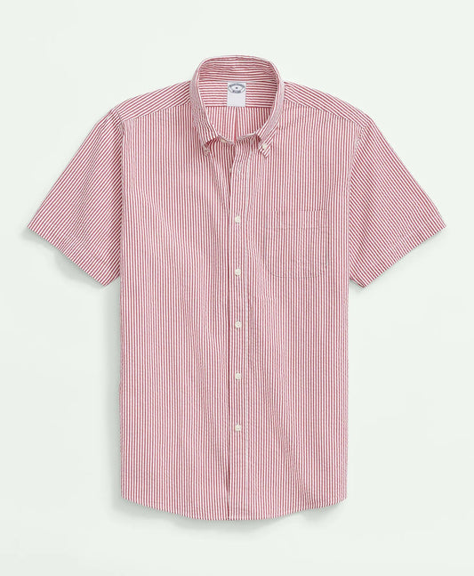 Washed Cotton Seersucker Button-Down Collar, Stripe Short-Sleeve Sport Shirt | Brooks Brothers cheap