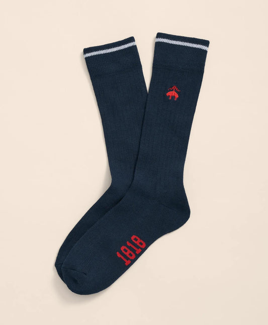 Cotton Blend Contrast Tipped Ribbed Socks with Golden Fleece® Embroidery | Brooks Brothers on sale