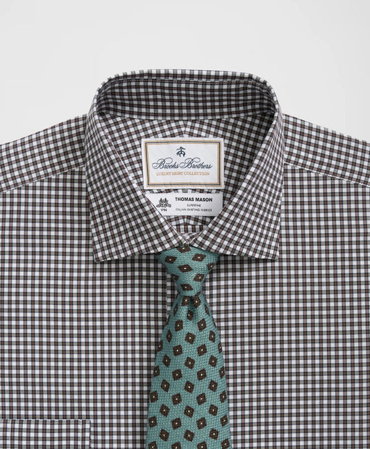 Brooks Brothers X Thomas Mason® Cotton English Collar, Checked Dress Shirt | Brooks Brothers online shop