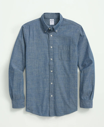 Chambray Cotton Poplin Polo Button Down Collar, Sport Shirt | Brooks Brothers on sale